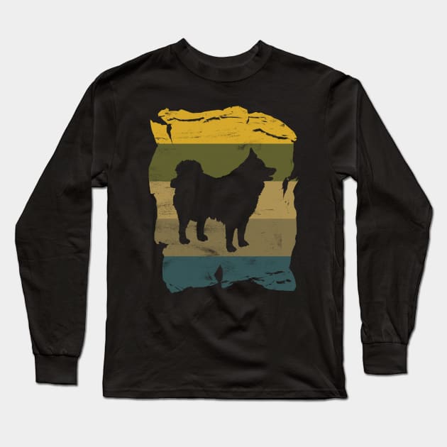 Icelandic Sheepdog Distressed Vintage Retro Silhouette Long Sleeve T-Shirt by DoggyStyles
